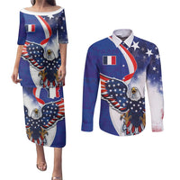 French American Heritage Month Couples Matching Puletasi and Long Sleeve Button Shirt USA Eagle and France Urban Paris National Flag Style