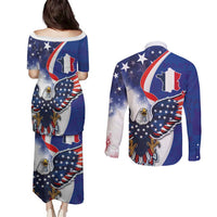 French American Heritage Month Couples Matching Puletasi and Long Sleeve Button Shirt USA Eagle and France Urban Paris National Flag Style