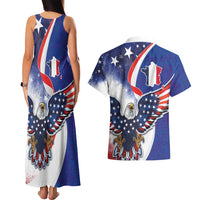 French American Heritage Month Couples Matching Tank Maxi Dress and Hawaiian Shirt USA Eagle and France Urban Paris National Flag Style