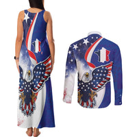 French American Heritage Month Couples Matching Tank Maxi Dress and Long Sleeve Button Shirt USA Eagle and France Urban Paris National Flag Style