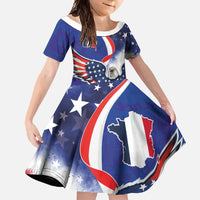 French American Heritage Month Family Matching Long Sleeve Bodycon Dress and Hawaiian Shirt USA Eagle and France Urban Paris National Flag Style
