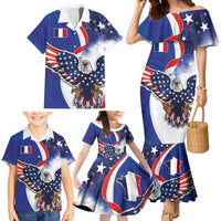 French American Heritage Month Family Matching Mermaid Dress and Hawaiian Shirt USA Eagle and France Urban Paris National Flag Style