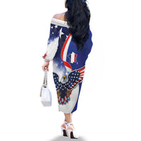 French American Heritage Month Family Matching Off The Shoulder Long Sleeve Dress and Hawaiian Shirt USA Eagle and France Urban Paris National Flag Style