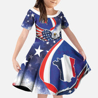 French American Heritage Month Family Matching Off Shoulder Maxi Dress and Hawaiian Shirt USA Eagle and France Urban Paris National Flag Style