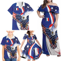 French American Heritage Month Family Matching Off Shoulder Maxi Dress and Hawaiian Shirt USA Eagle and France Urban Paris National Flag Style