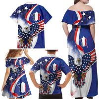 French American Heritage Month Family Matching Off Shoulder Maxi Dress and Hawaiian Shirt USA Eagle and France Urban Paris National Flag Style