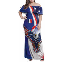 French American Heritage Month Family Matching Off Shoulder Maxi Dress and Hawaiian Shirt USA Eagle and France Urban Paris National Flag Style