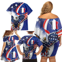 French American Heritage Month Family Matching Off Shoulder Short Dress and Hawaiian Shirt USA Eagle and France Urban Paris National Flag Style