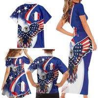 French American Heritage Month Family Matching Short Sleeve Bodycon Dress and Hawaiian Shirt USA Eagle and France Urban Paris National Flag Style