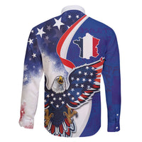 French American Heritage Month Family Matching Short Sleeve Bodycon Dress and Hawaiian Shirt USA Eagle and France Urban Paris National Flag Style
