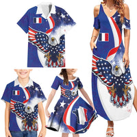 French American Heritage Month Family Matching Summer Maxi Dress and Hawaiian Shirt USA Eagle and France Urban Paris National Flag Style