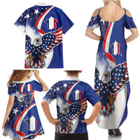 French American Heritage Month Family Matching Summer Maxi Dress and Hawaiian Shirt USA Eagle and France Urban Paris National Flag Style