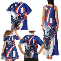 French American Heritage Month Family Matching Tank Maxi Dress and Hawaiian Shirt USA Eagle and France Urban Paris National Flag Style
