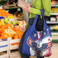 French American Heritage Month Grocery Bag USA Eagle and France Urban Paris National Flag Style