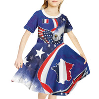 French American Heritage Month Kid Short Sleeve Dress USA Eagle and France Urban Paris National Flag Style