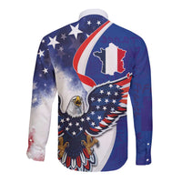 French American Heritage Month Long Sleeve Button Shirt USA Eagle and France Urban Paris National Flag Style