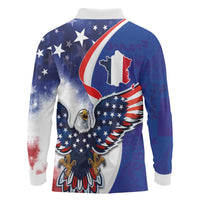 French American Heritage Month Long Sleeve Polo Shirt USA Eagle and France Urban Paris National Flag Style