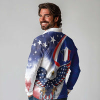 French American Heritage Month Long Sleeve Polo Shirt USA Eagle and France Urban Paris National Flag Style