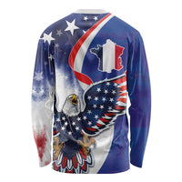 French American Heritage Month Long Sleeve Shirt USA Eagle and France Urban Paris National Flag Style