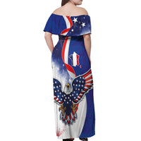 French American Heritage Month Off Shoulder Maxi Dress USA Eagle and France Urban Paris National Flag Style