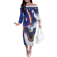 French American Heritage Month Off The Shoulder Long Sleeve Dress USA Eagle and France Urban Paris National Flag Style
