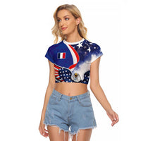 French American Heritage Month Raglan Cropped T Shirt USA Eagle and France Urban Paris National Flag Style