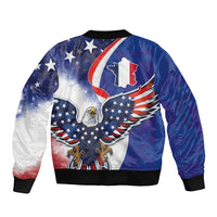 French American Heritage Month Sleeve Zip Bomber Jacket USA Eagle and France Urban Paris National Flag Style