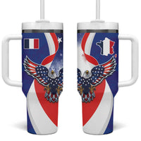 French American Heritage Month Tumbler With Handle USA Eagle and France Urban Paris National Flag Style