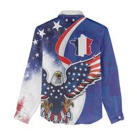 French American Heritage Month Women Casual Shirt USA Eagle and France Urban Paris National Flag Style