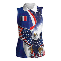 French American Heritage Month Women Sleeveless Polo Shirt USA Eagle and France Urban Paris National Flag Style