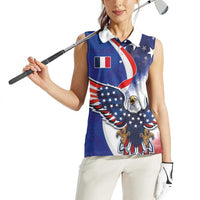 French American Heritage Month Women Sleeveless Polo Shirt USA Eagle and France Urban Paris National Flag Style