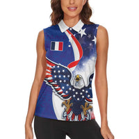 French American Heritage Month Women Sleeveless Polo Shirt USA Eagle and France Urban Paris National Flag Style