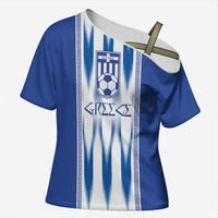 Greece National Football Custom Cross Shoulder Shirt Greek Key Sporty Style