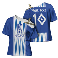 Greece National Football Custom Cross Shoulder Shirt Greek Key Sporty Style