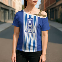 Greece National Football Custom Cross Shoulder Shirt Greek Key Sporty Style