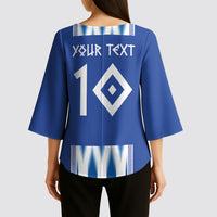 Greece National Football Custom Kimono Sleeve Blouse Greek Key Sporty Style