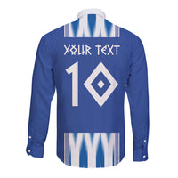 Greece National Football Custom Long Sleeve Button Shirt Greek Key Sporty Style
