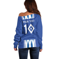 Greece National Football Custom Off Shoulder Sweater Greek Key Sporty Style