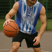 Greece National Football Custom Sleeveless Hoodie Greek Key Sporty Style