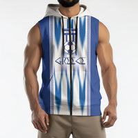 Greece National Football Custom Sleeveless Zip Hoodie Greek Key Sporty Style