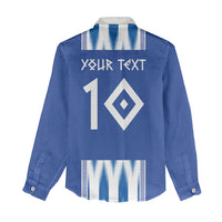 Greece National Football Custom Women Casual Shirt Greek Key Sporty Style