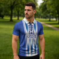 Greece National Football Custom Zipper Polo Shirt Greek Key Sporty Style