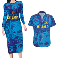 Custom Sri Lanka Cricket Royal Blue Warrior Couples Matching Long Sleeve Bodycon Dress and Hawaiian Shirt