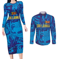 Custom Sri Lanka Cricket Royal Blue Warrior Couples Matching Long Sleeve Bodycon Dress and Long Sleeve Button Shirt