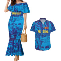 Custom Sri Lanka Cricket Royal Blue Warrior Couples Matching Mermaid Dress and Hawaiian Shirt