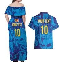 Custom Sri Lanka Cricket Royal Blue Warrior Couples Matching Off Shoulder Maxi Dress and Hawaiian Shirt