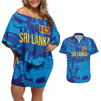 Custom Sri Lanka Cricket Royal Blue Warrior Couples Matching Off Shoulder Short Dress and Hawaiian Shirt