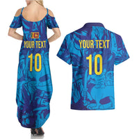 Custom Sri Lanka Cricket Royal Blue Warrior Couples Matching Summer Maxi Dress and Hawaiian Shirt