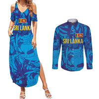 Custom Sri Lanka Cricket Royal Blue Warrior Couples Matching Summer Maxi Dress and Long Sleeve Button Shirt
