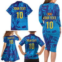 Custom Sri Lanka Cricket Royal Blue Warrior Family Matching Long Sleeve Bodycon Dress and Hawaiian Shirt